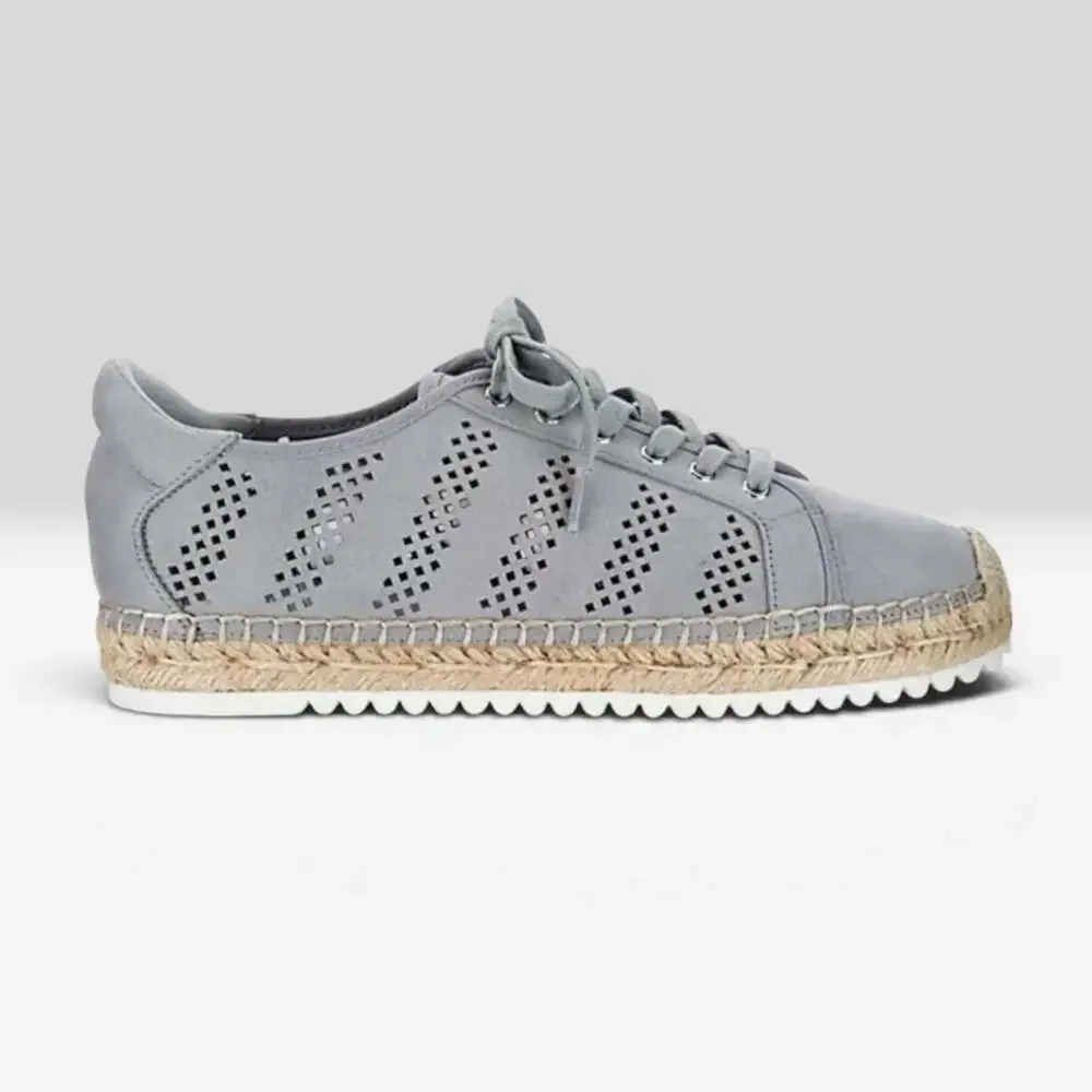 New Marc Fisher Baila Perforated Lace-Up Espadrille Sneakers Grey Size 8